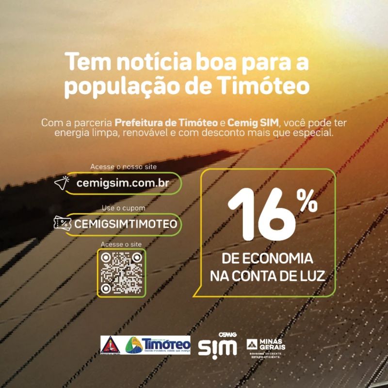 Timóteo firma parceria com Cemig SIM para oferecer energia solar e descontos na conta de luz