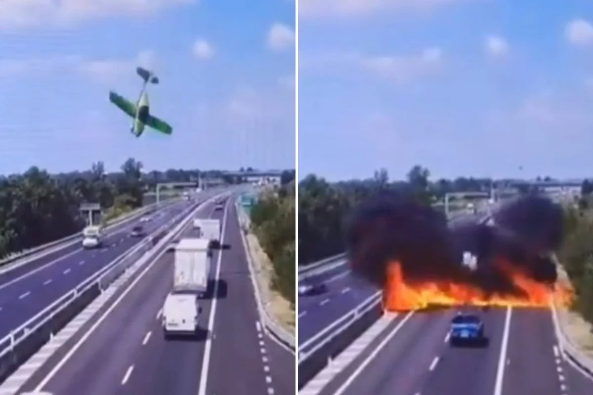 Avião explode ao cair em rodovia na Itália e duas pessoas morrem