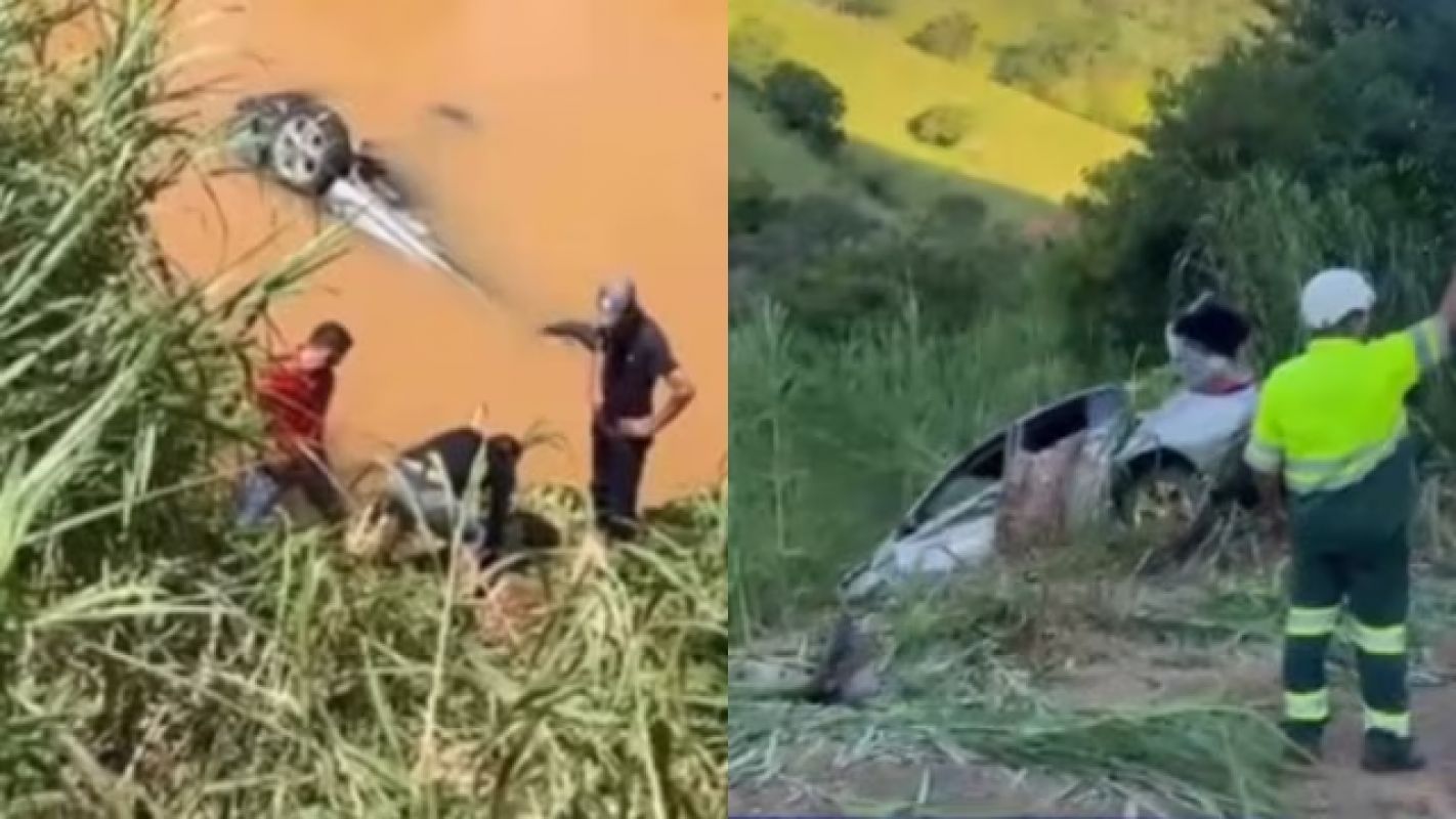 Carro cai em rio após colisão na BR-116 em Inhapim (MG); relato aponta pai e dois filhos mortos