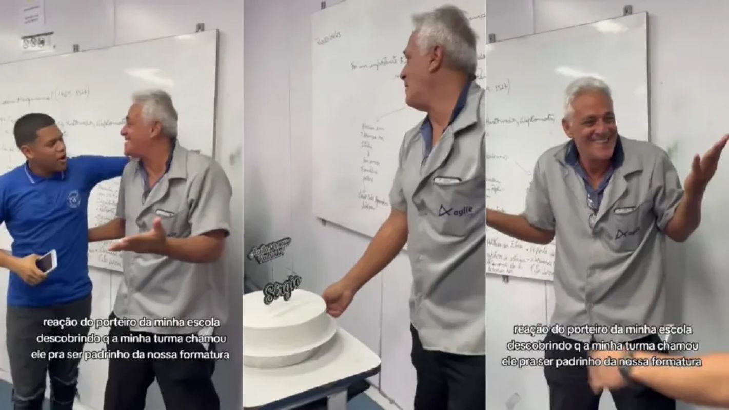 Porteiro é surpreendido com convite emocionante para ser padrinho de formatura