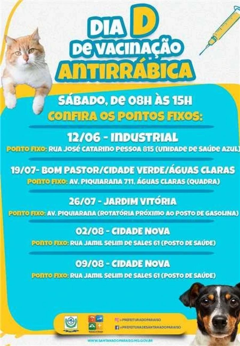 Santana do Paraíso inicia campanha de vacinação antirrábica com Dia D aos sábados