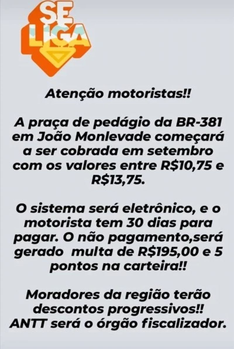Nova 381 desmente boato sobre cobrança de pedágio em setembro na BR-381