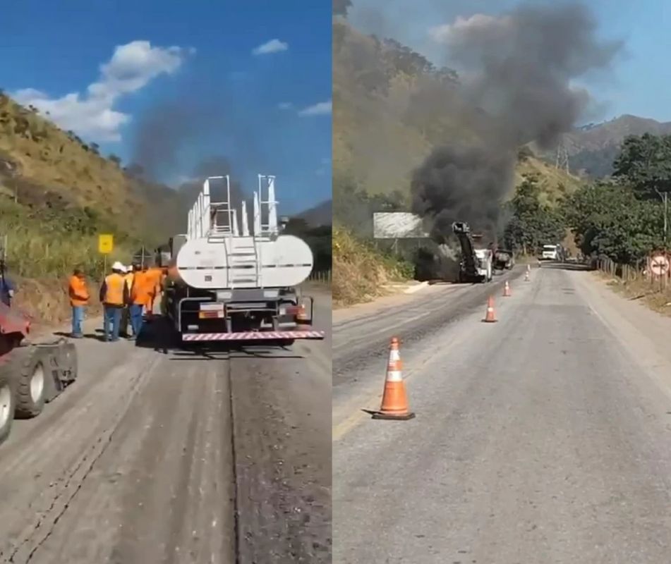  Incêndio atinge usina de asfalto na BR-381, próximo ao Vale do Aço