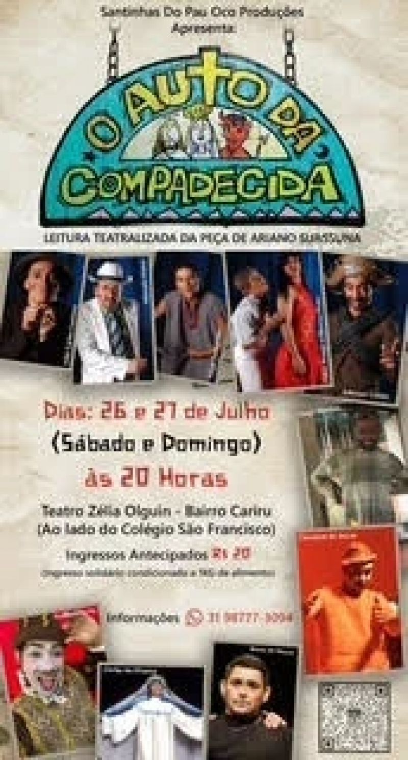 'O Auto da Compadecida' ganha leitura teatral em Ipatinga neste fim de semana