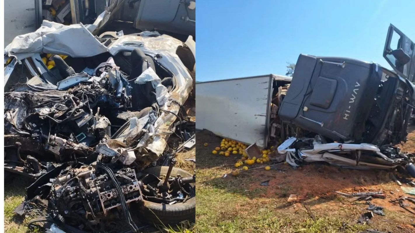 Motorista morre ao ter carro esmagado por carreta carregada com melão na BR-116