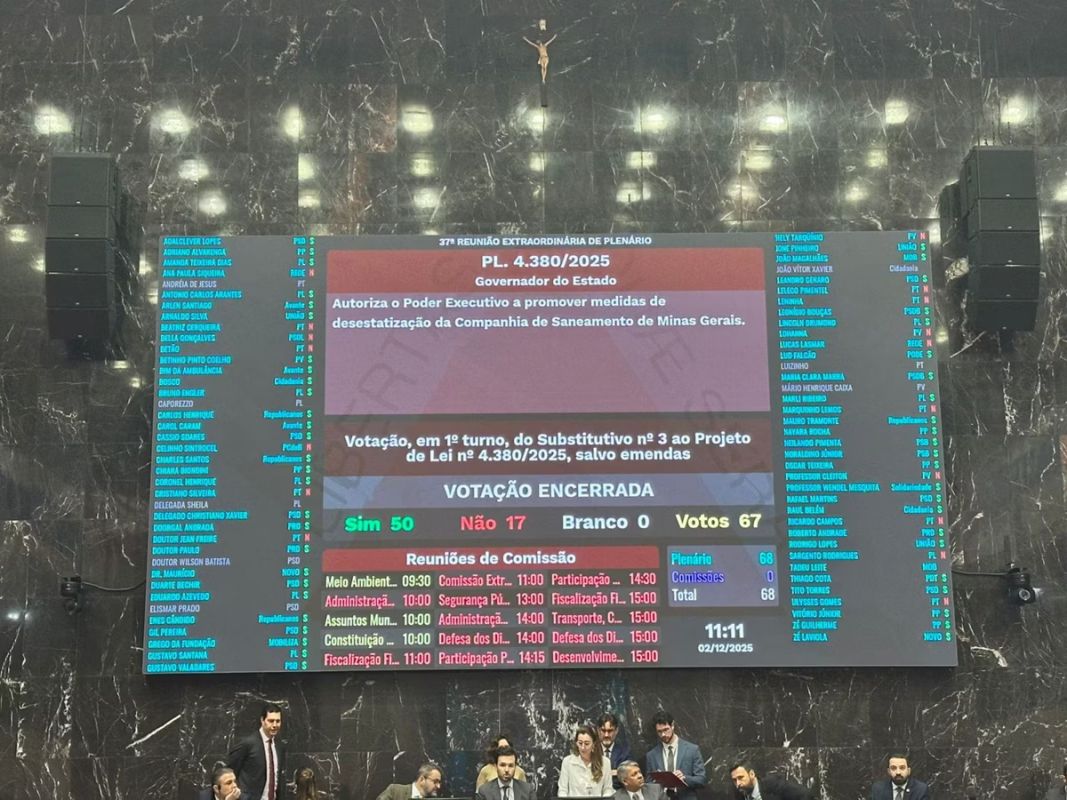 ALMG aprova em 1º turno projeto que autoriza privatização da Copasa