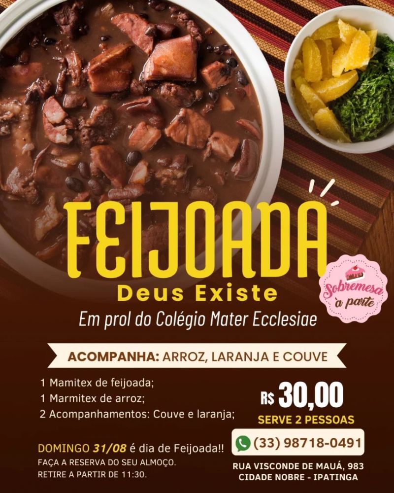 Comunidade católica promove feijoada beneficente para apoiar educação cristã em Ipatinga