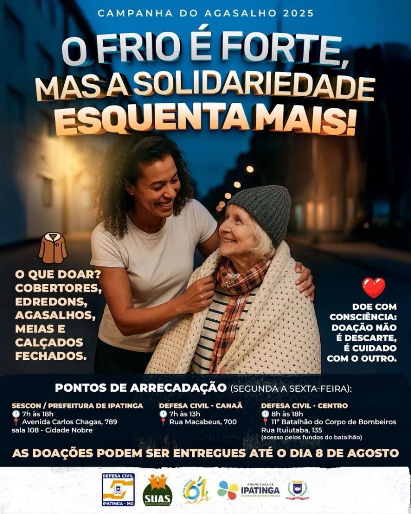 Campanha do Agasalho arrecada roupas e cobertores em Ipatinga
