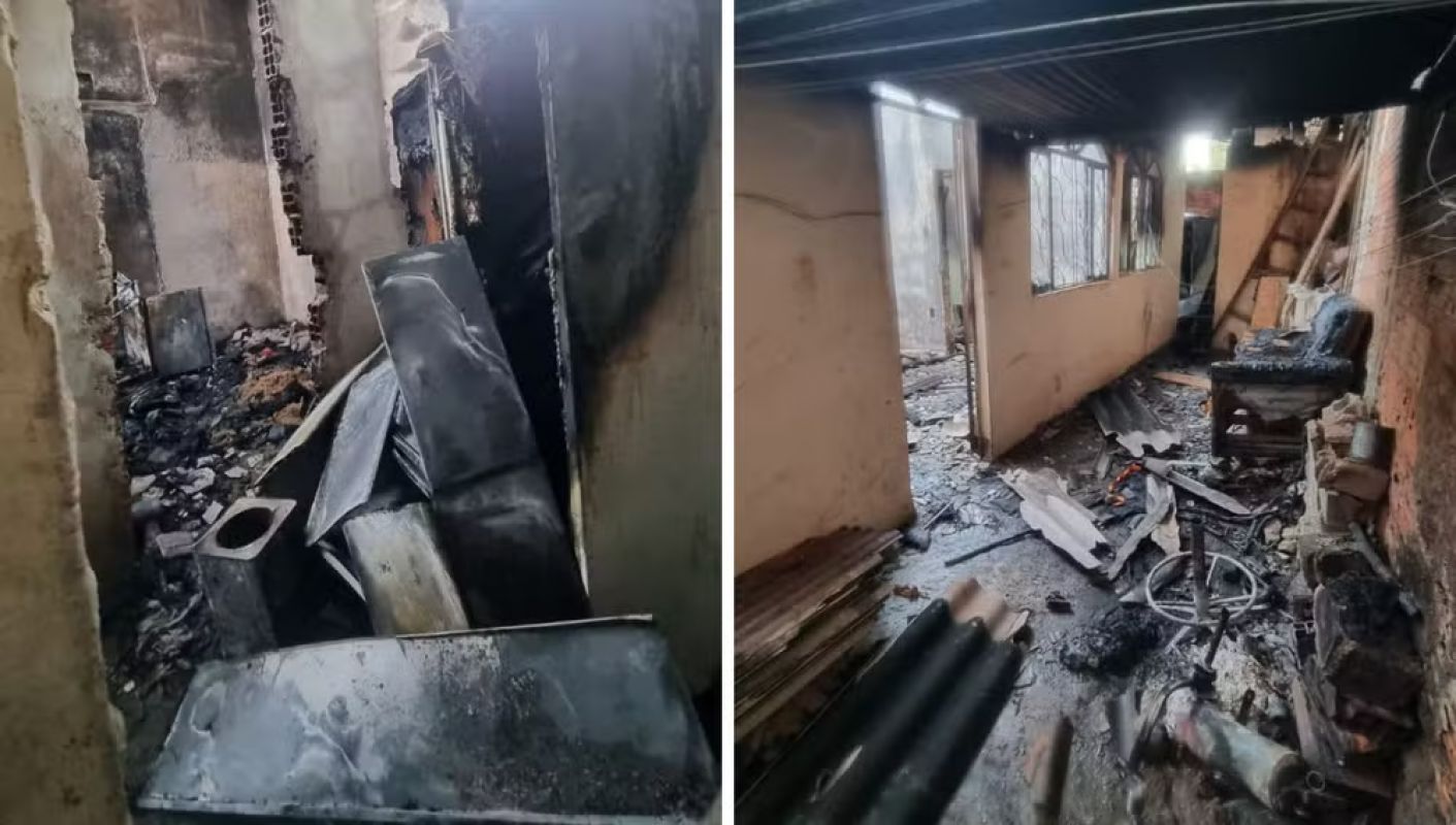 Casa é totalmente destruída por incêndio em Governador Valadares