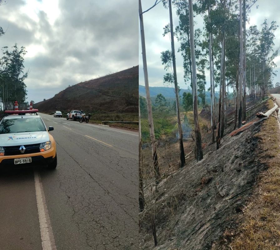 Incêndio provoca bloqueio parcial na MG-129 em Itabira