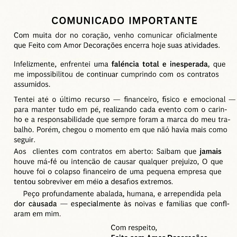 Empresa de decoração de festas em Ipatinga declara falência e afeta eventos; prejuízo é de quase R$ 200 mil