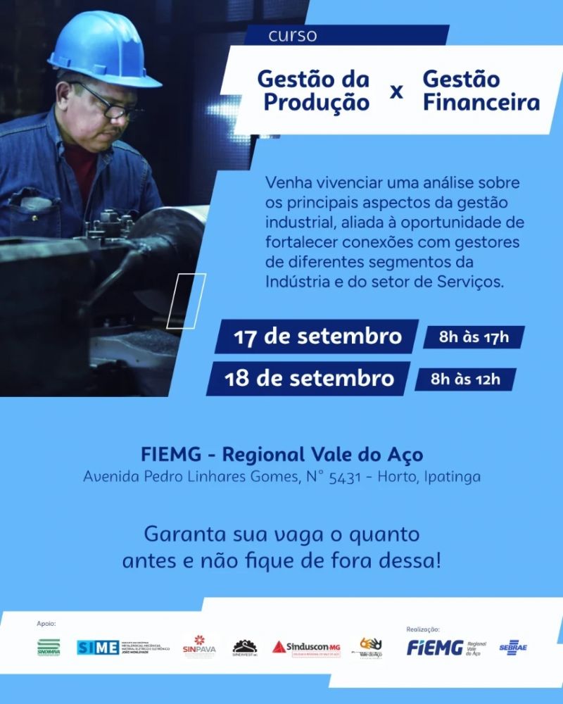 Curso une gestão financeira e de produção em Ipatinga