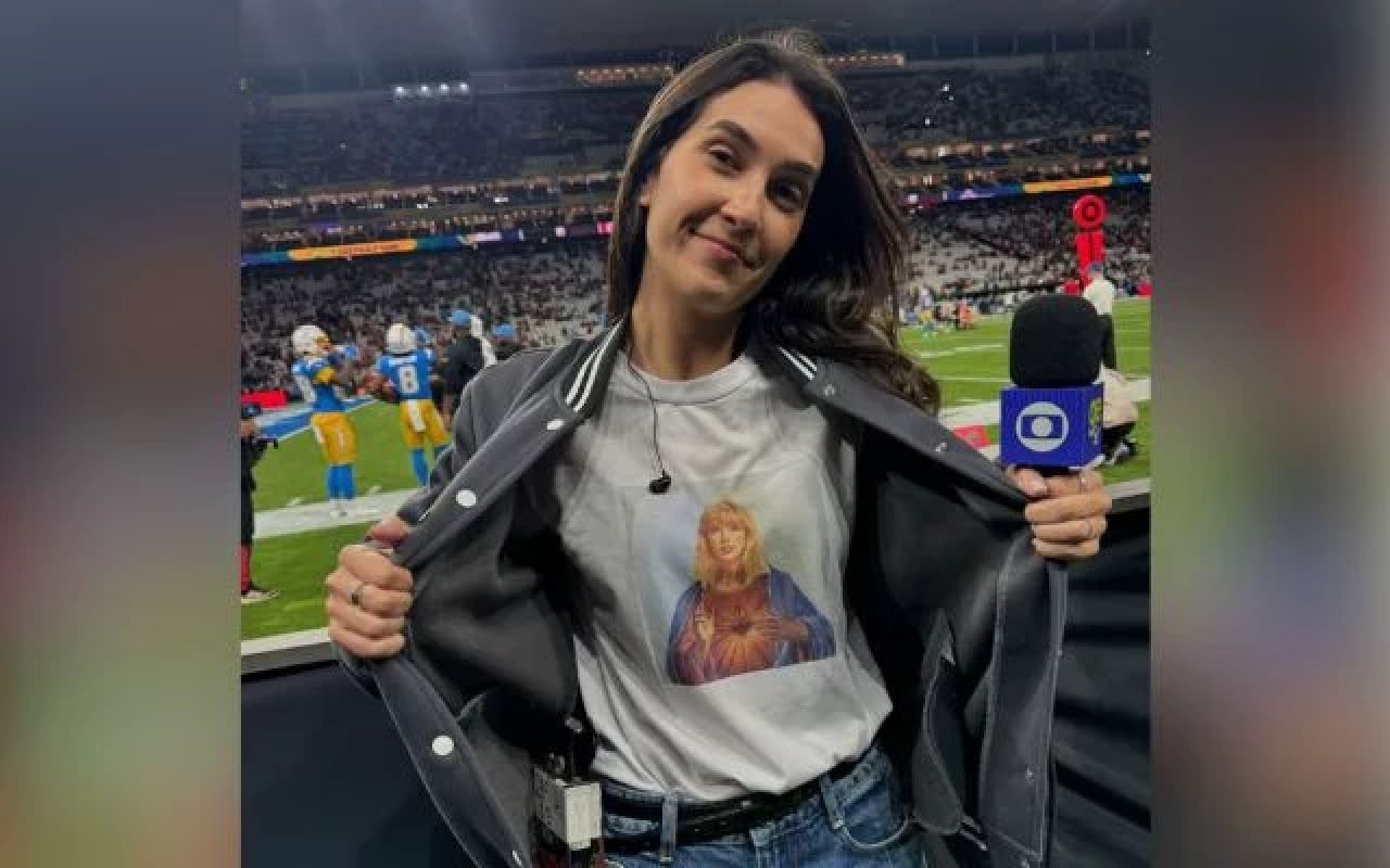 Repórter da Globo é criticada por estampa com imagem de Taylor Swift em figura religiosa