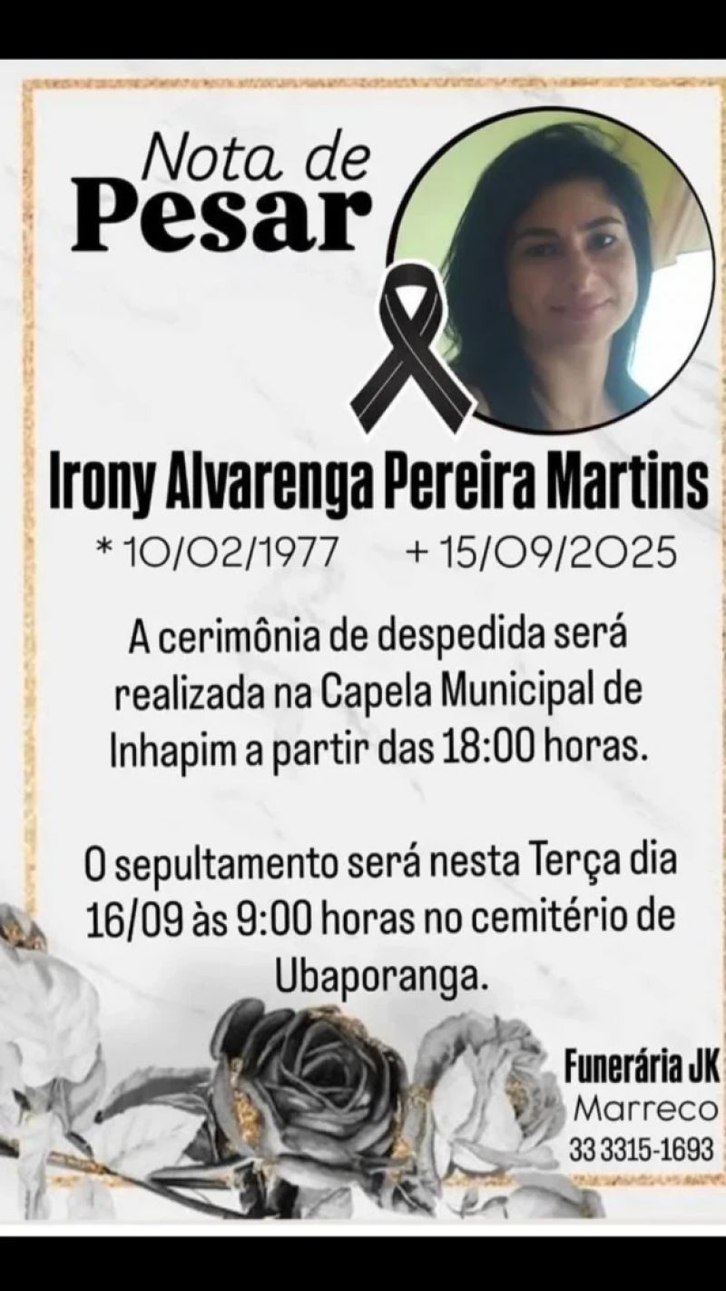 Servidora da Saúde de Inhapim é sepultada após trágico acidente na BR-116