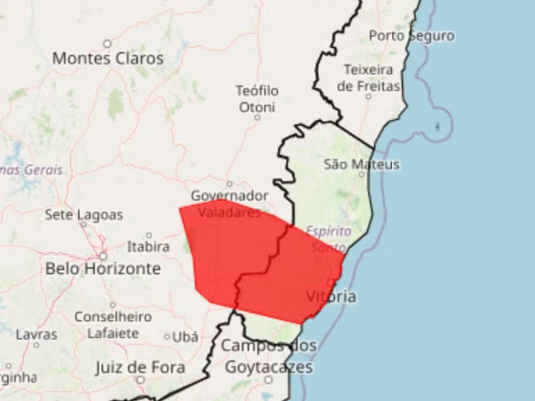  INMET emite alerta vermelho de ‘grande perigo’ para 57 cidades do Leste de MG