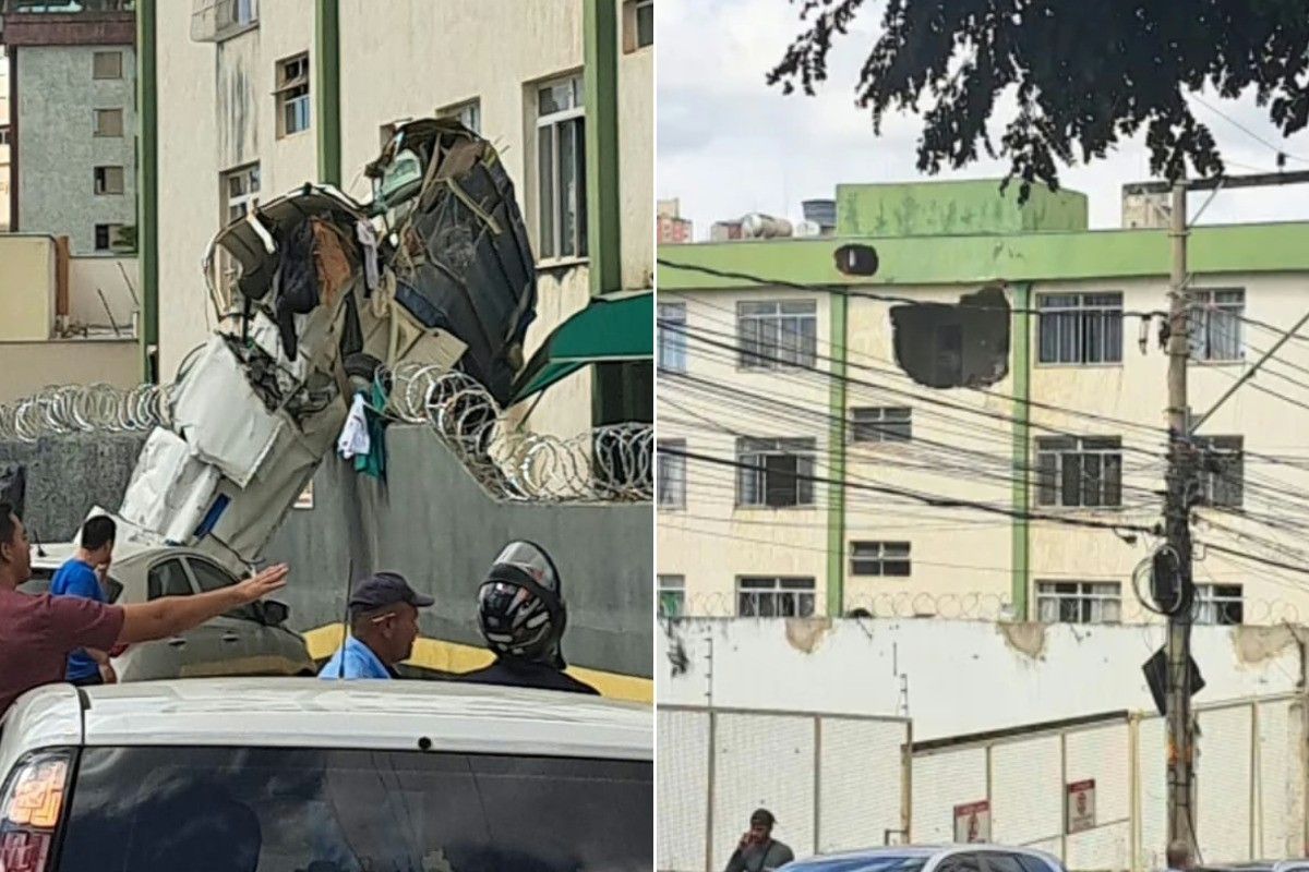 Avião de pequeno porte cai em BH após atingir prédio; piloto e copiloto morrem