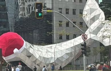 Gorro de Natal em escultura de baleia na Faria Lima vira meme e é substituído em SP