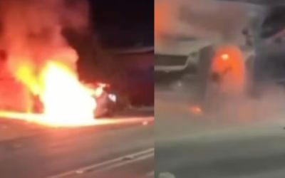 Camaro pega fogo na Avenida Acesita, em Timóteo, e mobiliza Bombeiros e PM