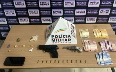 Dupla é detida com drogas, arma e munições em Caratinga