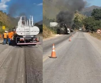  Incêndio atinge usina de asfalto na BR-381, próximo ao Vale do Aço
