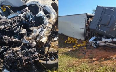 Motorista morre ao ter carro esmagado por carreta carregada com melão na BR-116
