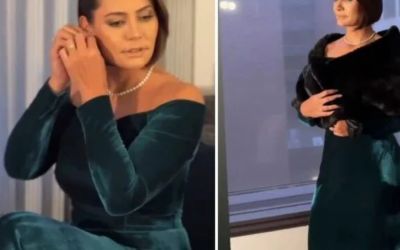 Michelle Bolsonaro encanta com vestido de veludo verde em jantar de gala de Trump