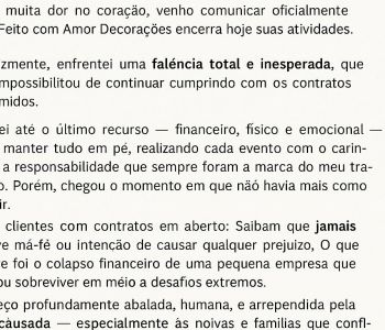 Empresa de decoração de festas em Ipatinga declara falência e afeta eventos; prejuízo é de quase R$ 200 mil
